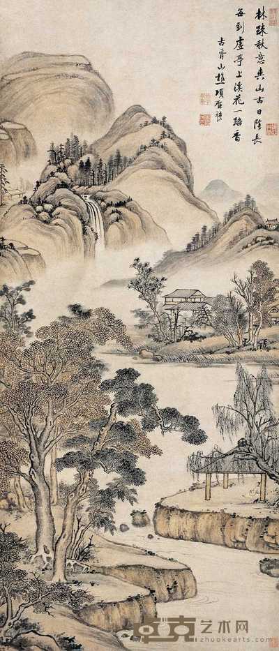 项圣谟 溪亭秋意 立轴 139×60cm